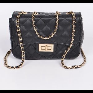 Black Quilted Purse with gold chain details